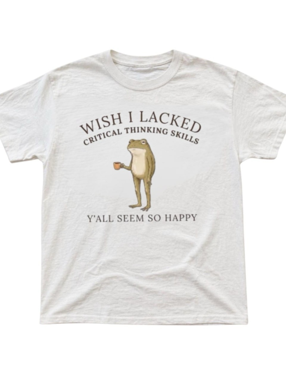 White Short-Sleeve Tee with Frog Graphic and Text